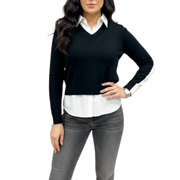 NEW J. SOCIETY lottie pull-on sweater in black and white